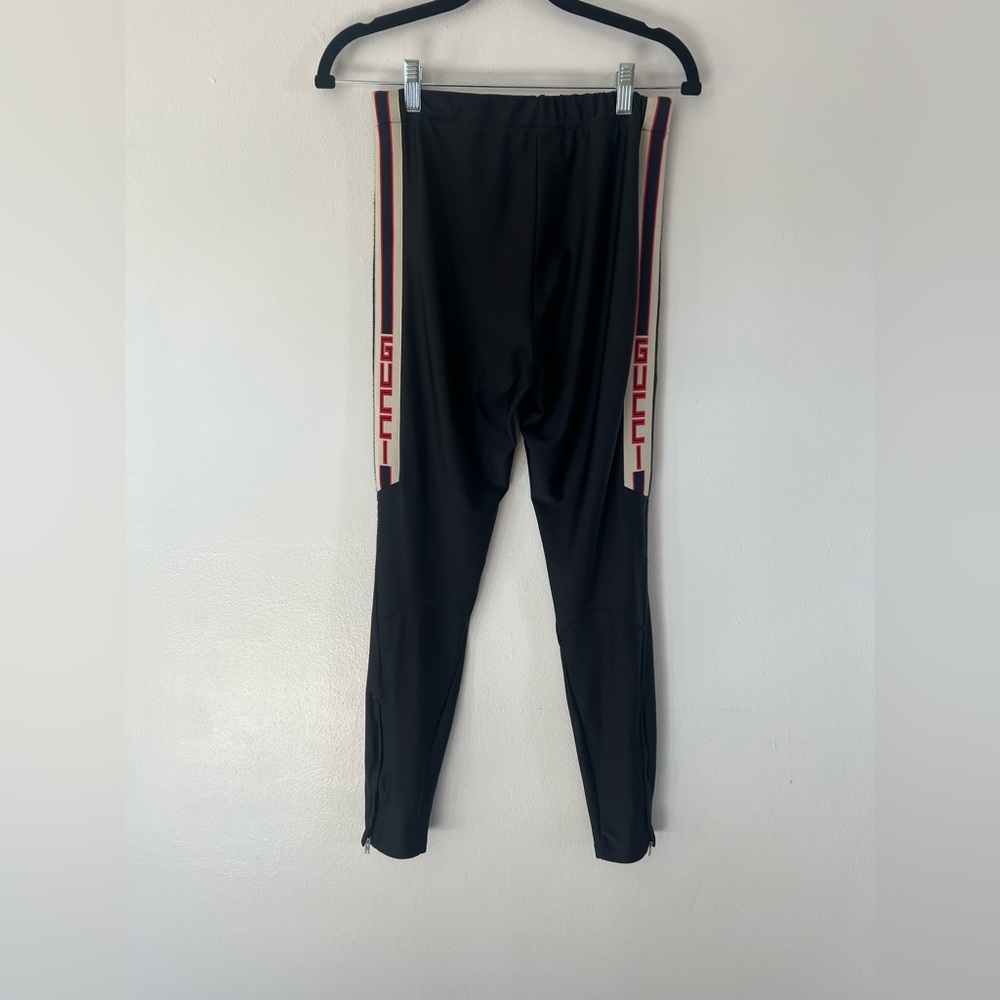 Gucci Black Logo Side Stripe Pull-On Elastic Waist Zipper Cuff Jersey Leggings
